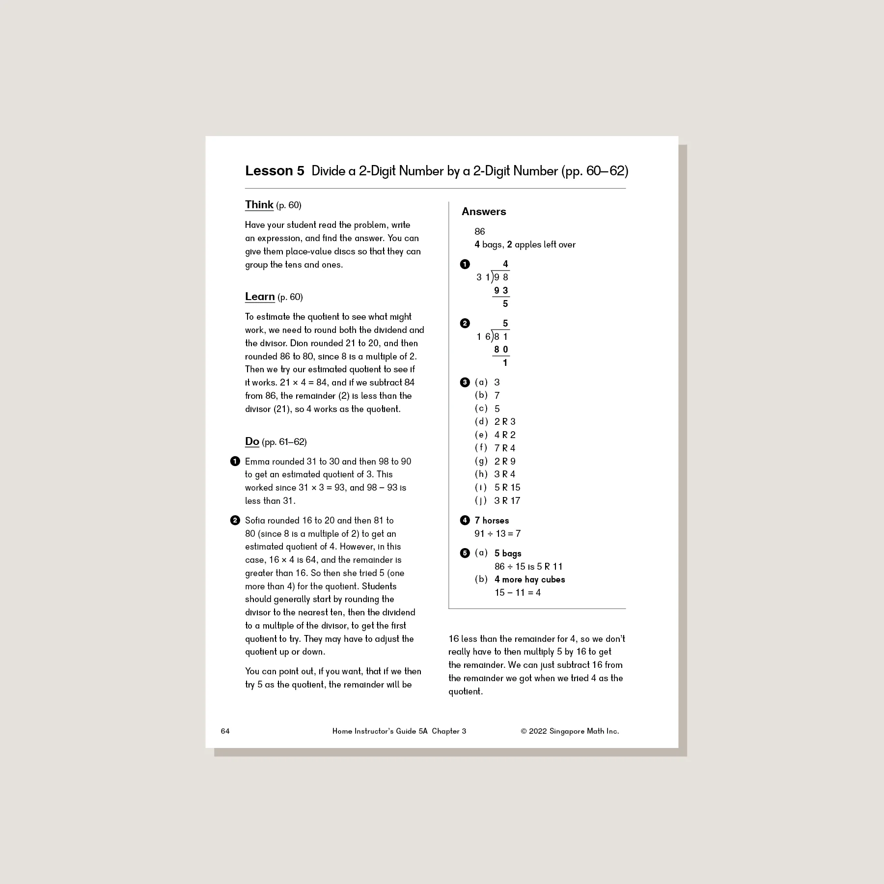 Dimensions Math Home Instructor's Guide 5A - Image 2