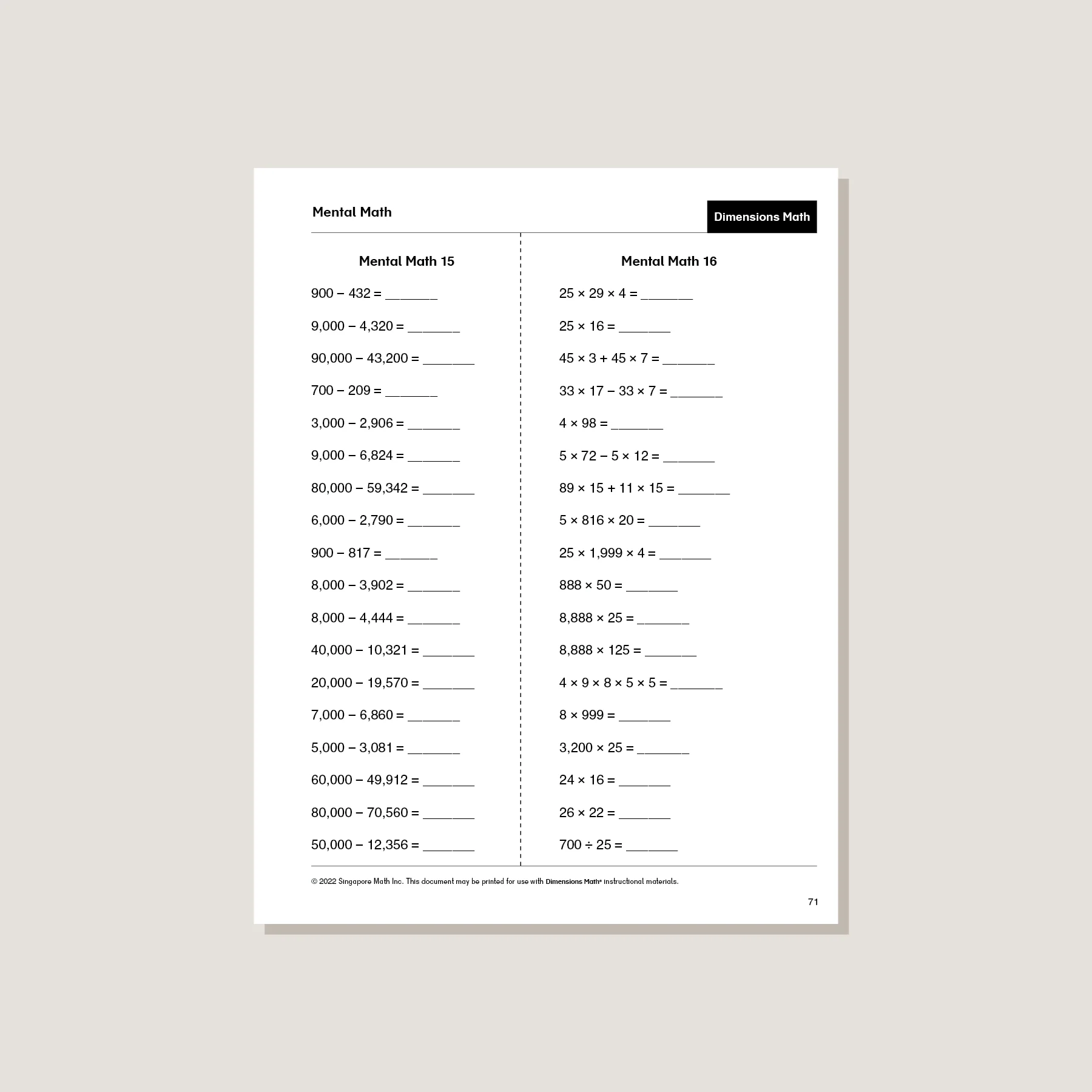 Dimensions Math Home Instructor's Printouts 5A - Blemished - Image 4
