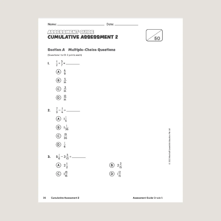Primary Mathematics Assessment Guide Teacher Edition 5 (2022 Edition) - Image 2