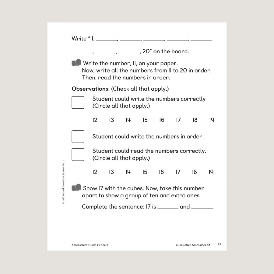 Primary Mathematics Assessment Guide Teacher Edition K (2022 Edition) - Image 4