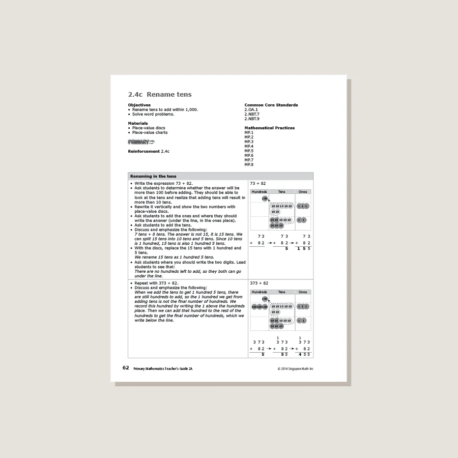 Primary Mathematics Common Core Edition Teacher's Guide 2A - Blemished - Image 2