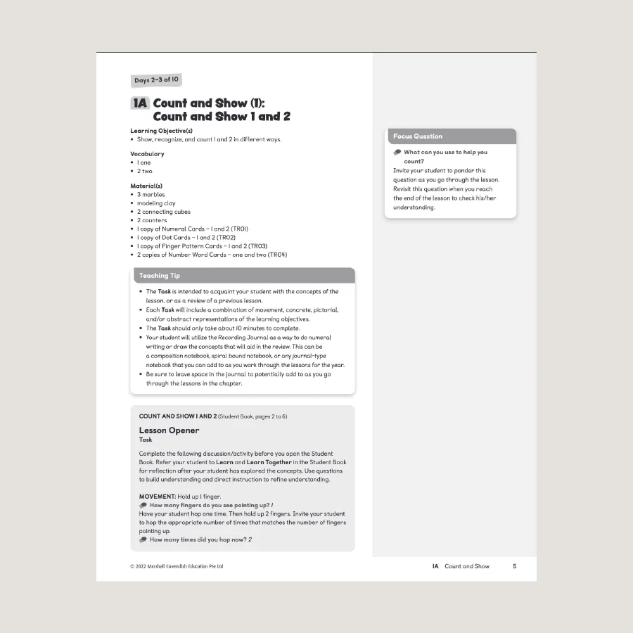 Primary Mathematics Home Instructor's Guide KA (2022 Edition) - Blemished - Image 2