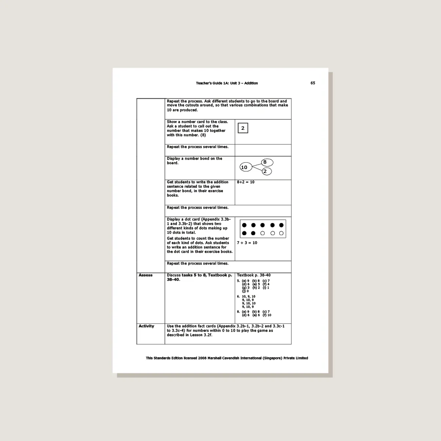 Primary Mathematics Standards Edition Teacher's Guide 1A - Image 3