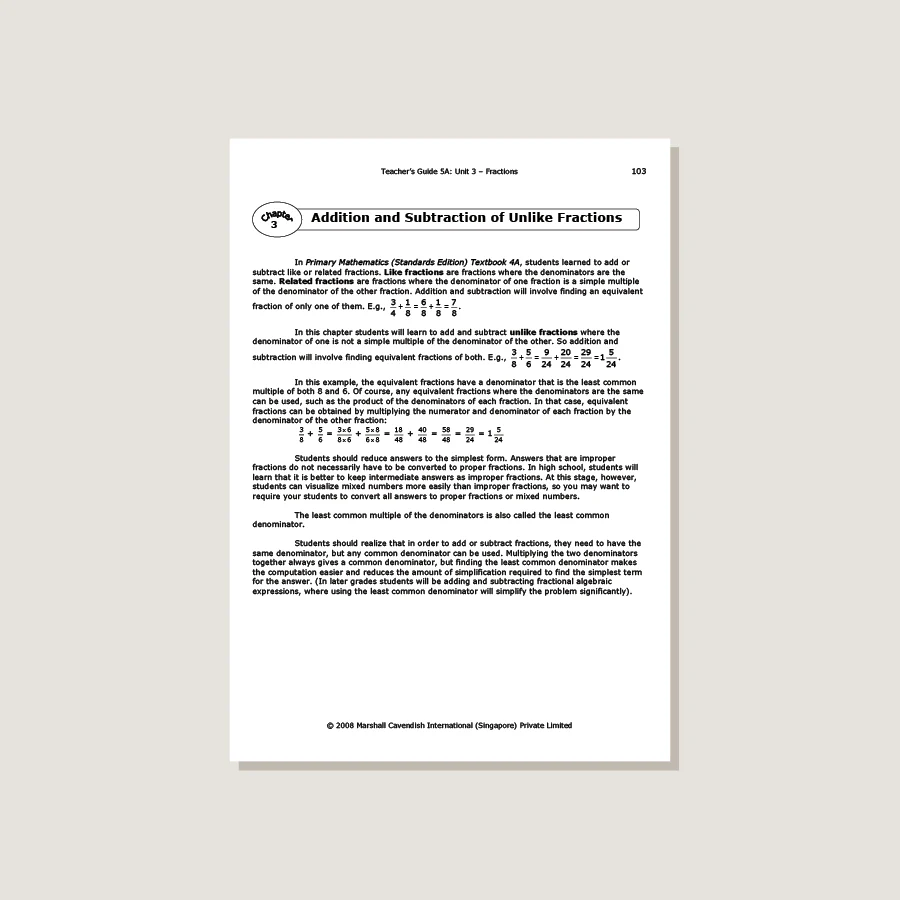 Primary Mathematics Standards Edition Teacher's Guide 5A - Blemished - Image 2
