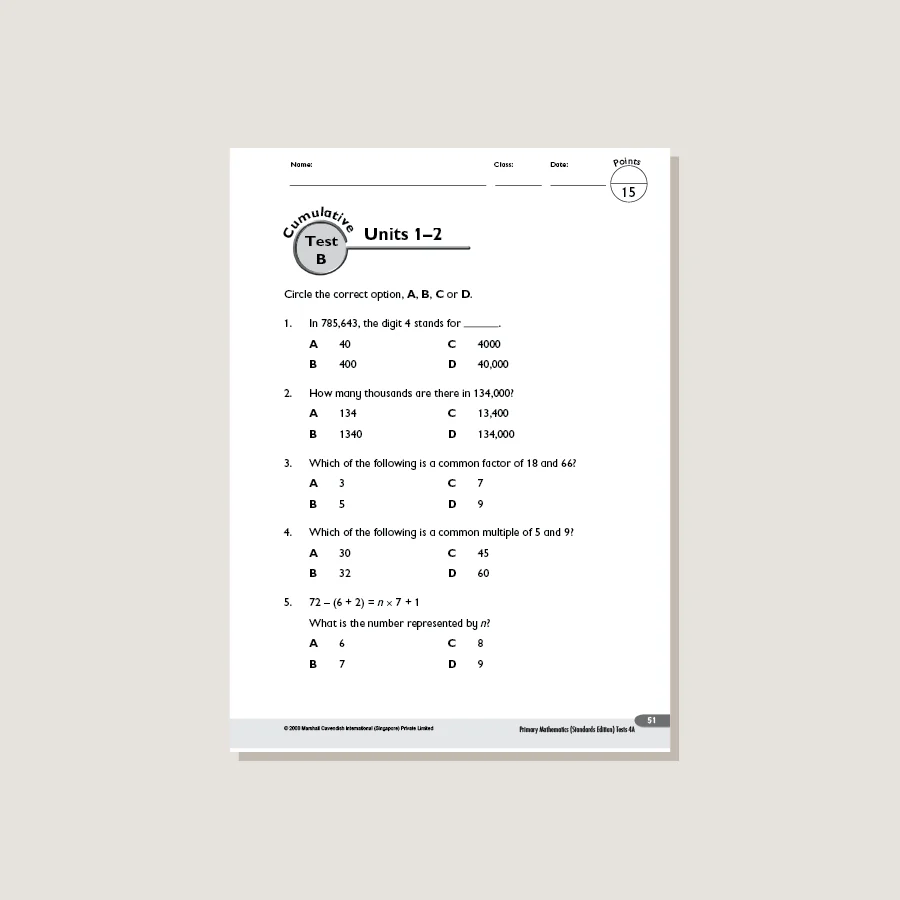 Primary Mathematics Standards Edition Tests 4A - Blemished - Image 3