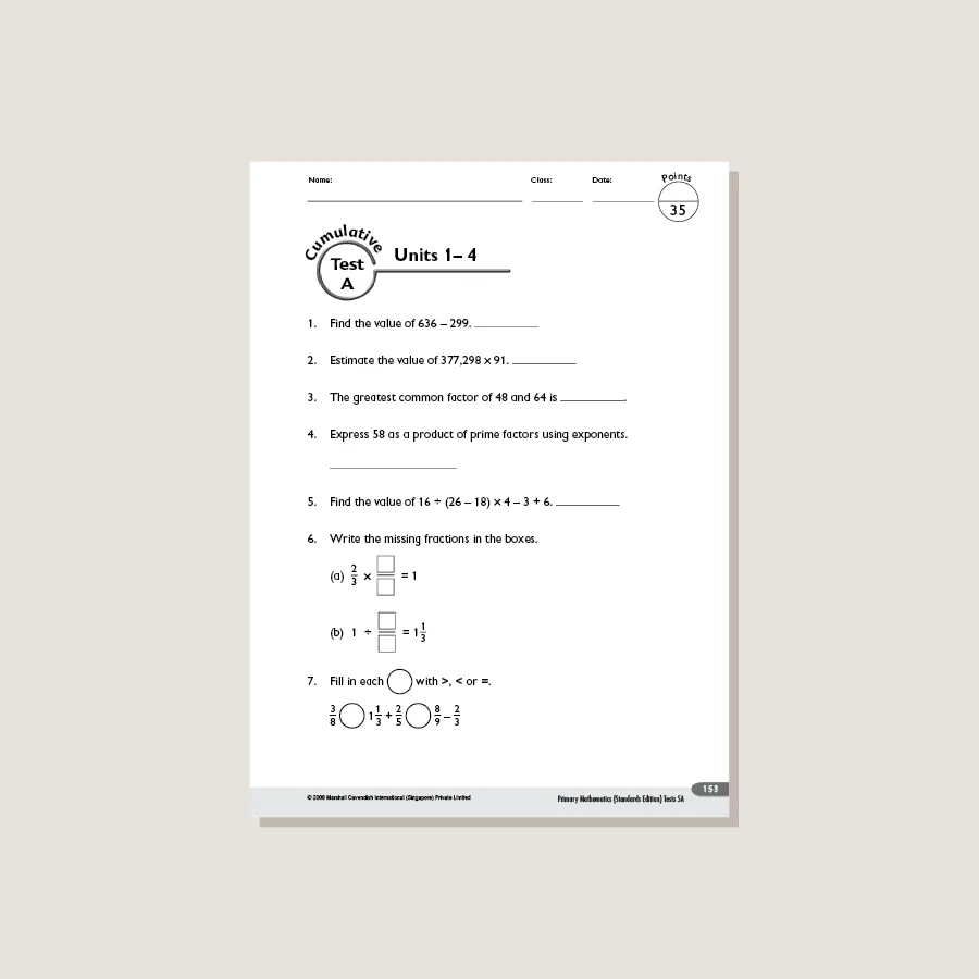 Primary Mathematics Standards Edition Tests 5A - Image 4