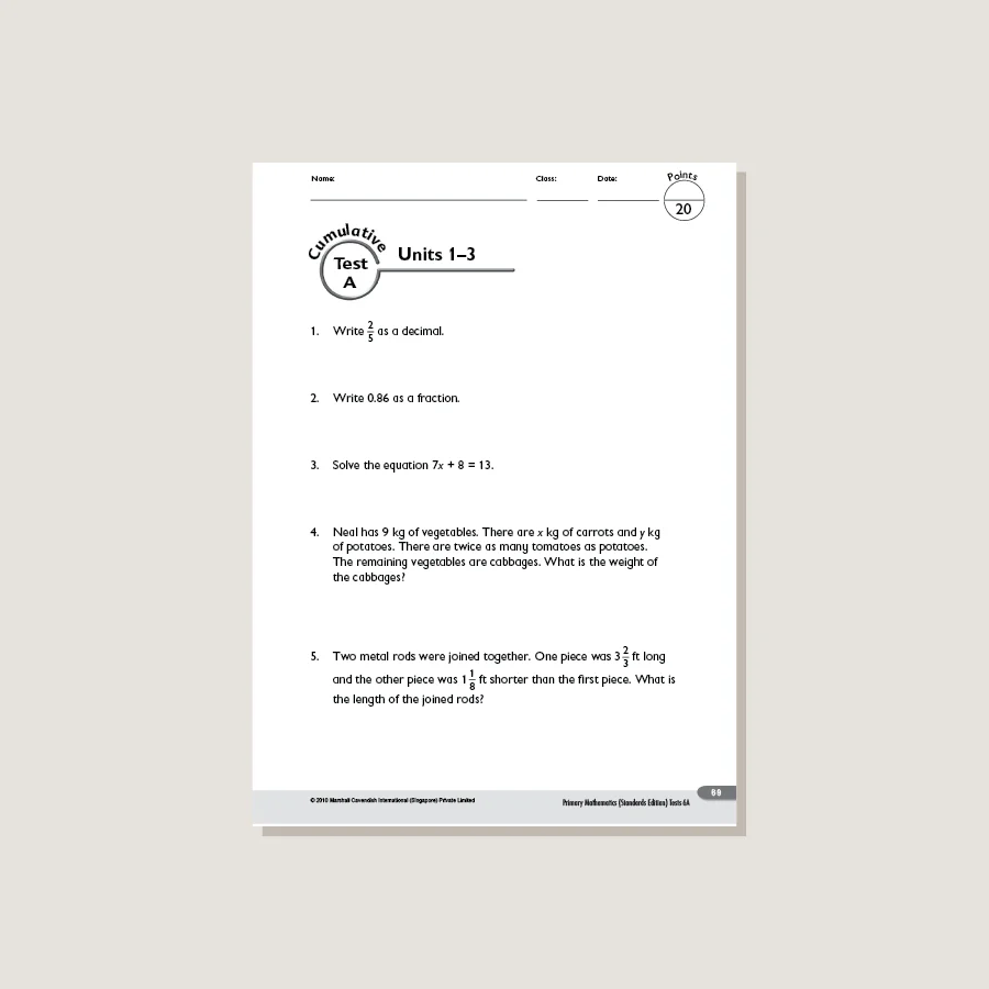 Primary Mathematics Standards Edition Tests 6A - Image 3