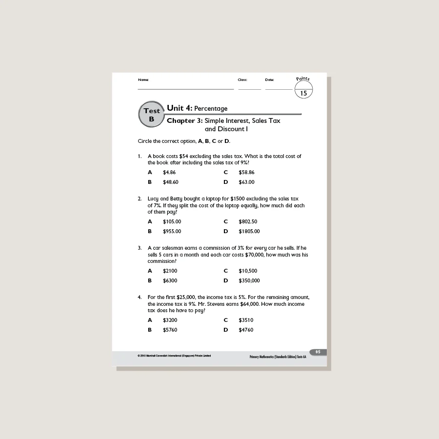 Primary Mathematics Standards Edition Tests 6A - Blemished - Image 4