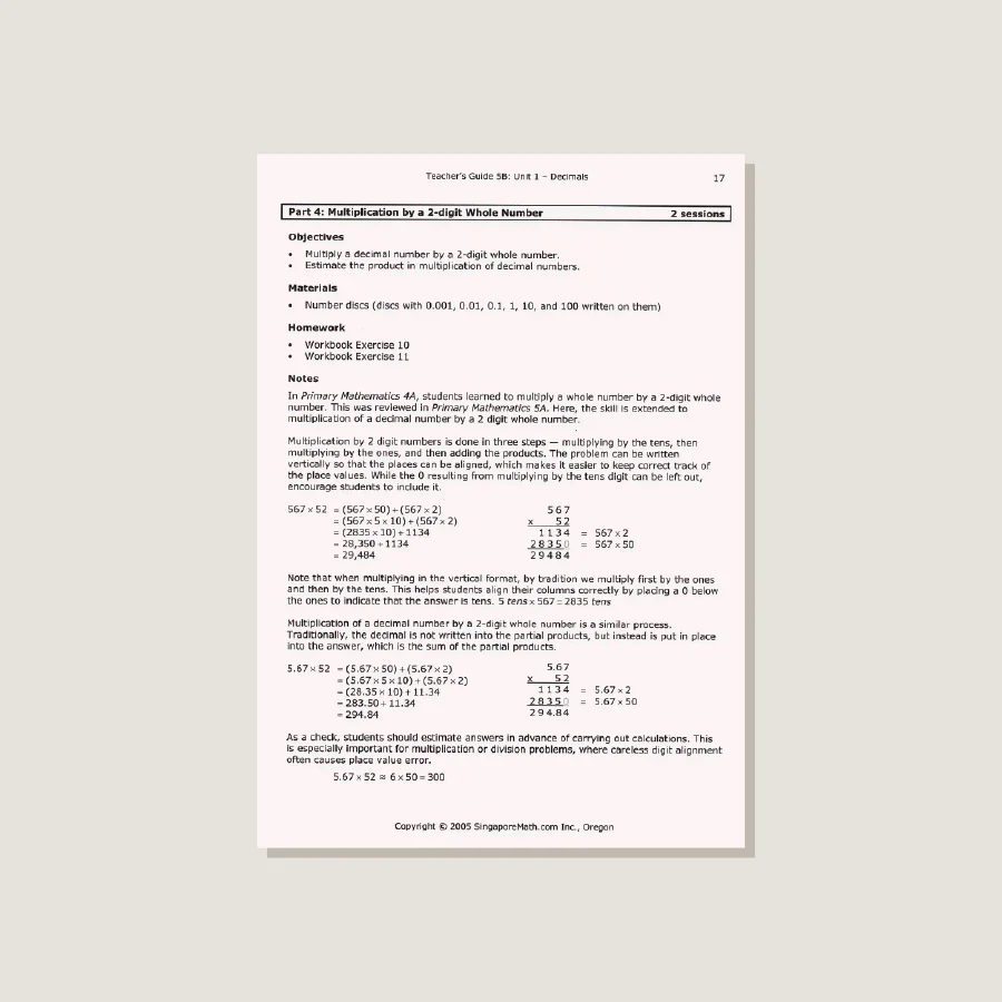 Primary Mathematics U.S. Edition Teacher's Guide 5B - Image 2