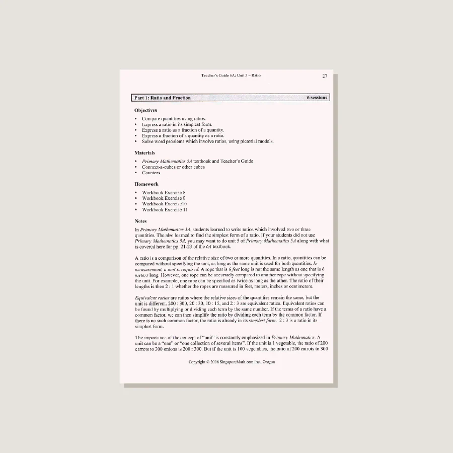 Primary Mathematics U.S. Edition Teacher's Guide 6A - Blemished - Image 2
